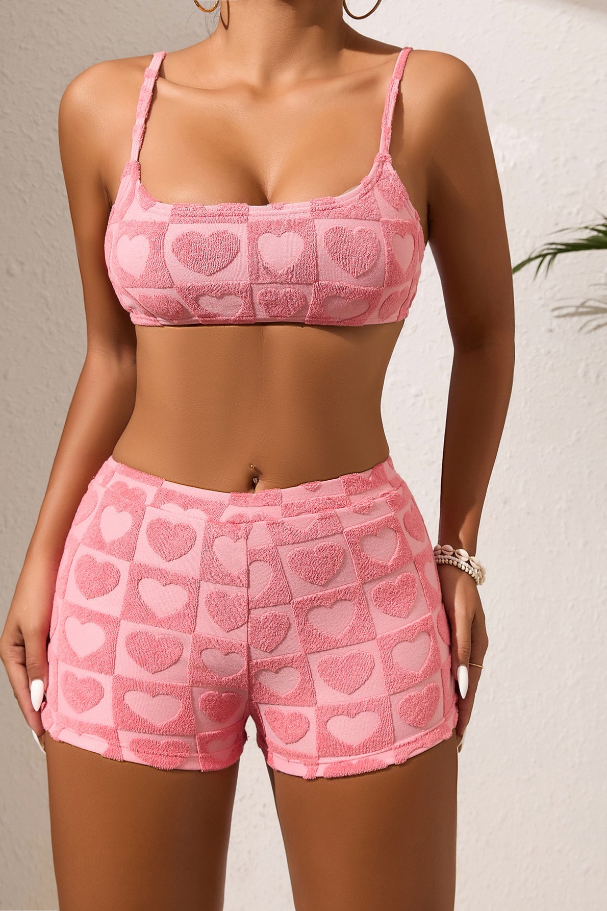 Pink Surf Style Bikini Two Piece Swim Set