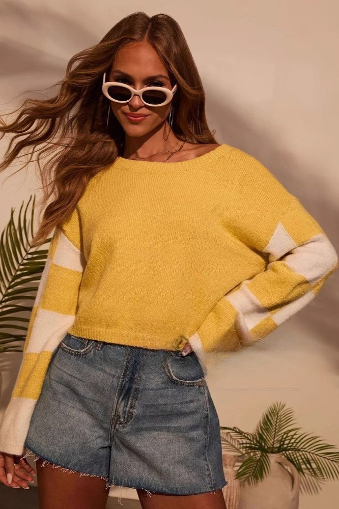 Colorblock Print Knit Sweater