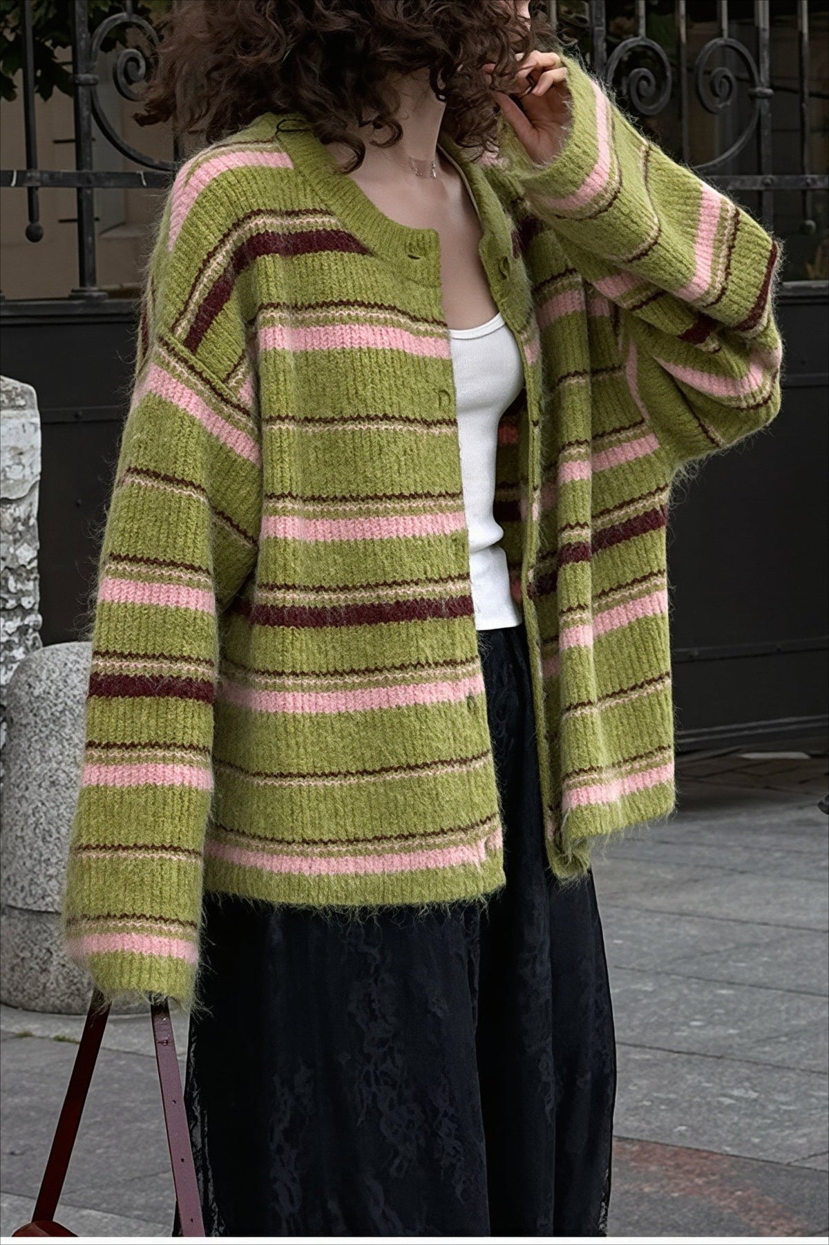 Striped Drop Shoulder Cardigan Knit Top