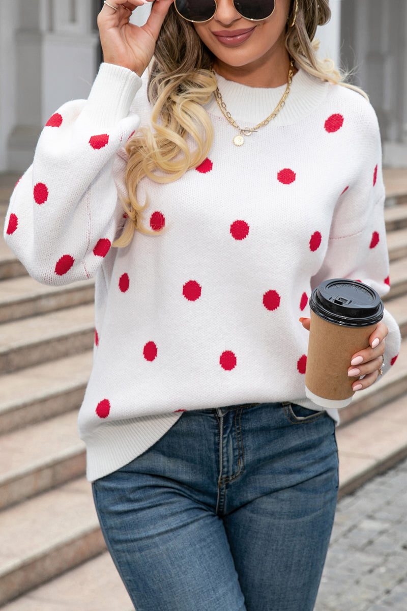 Polka Dot Knit Pullover Sweater - Fashionpara
