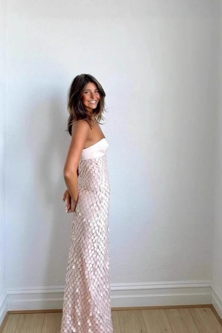 Long Sleeve V-Neck Sequin Bodycon Mini Sequin Dress