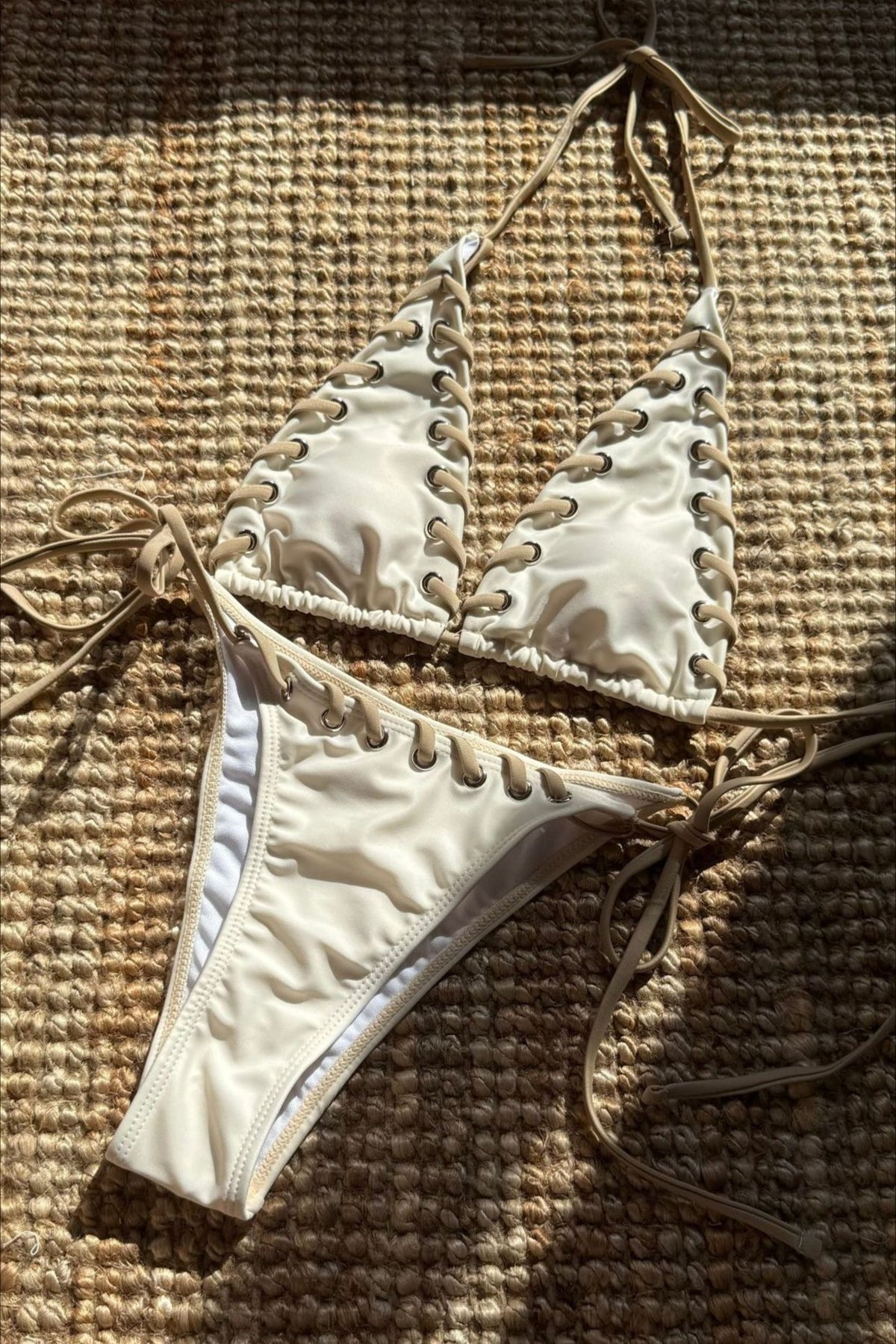 Color Block Eyelet Tie Bikini Set