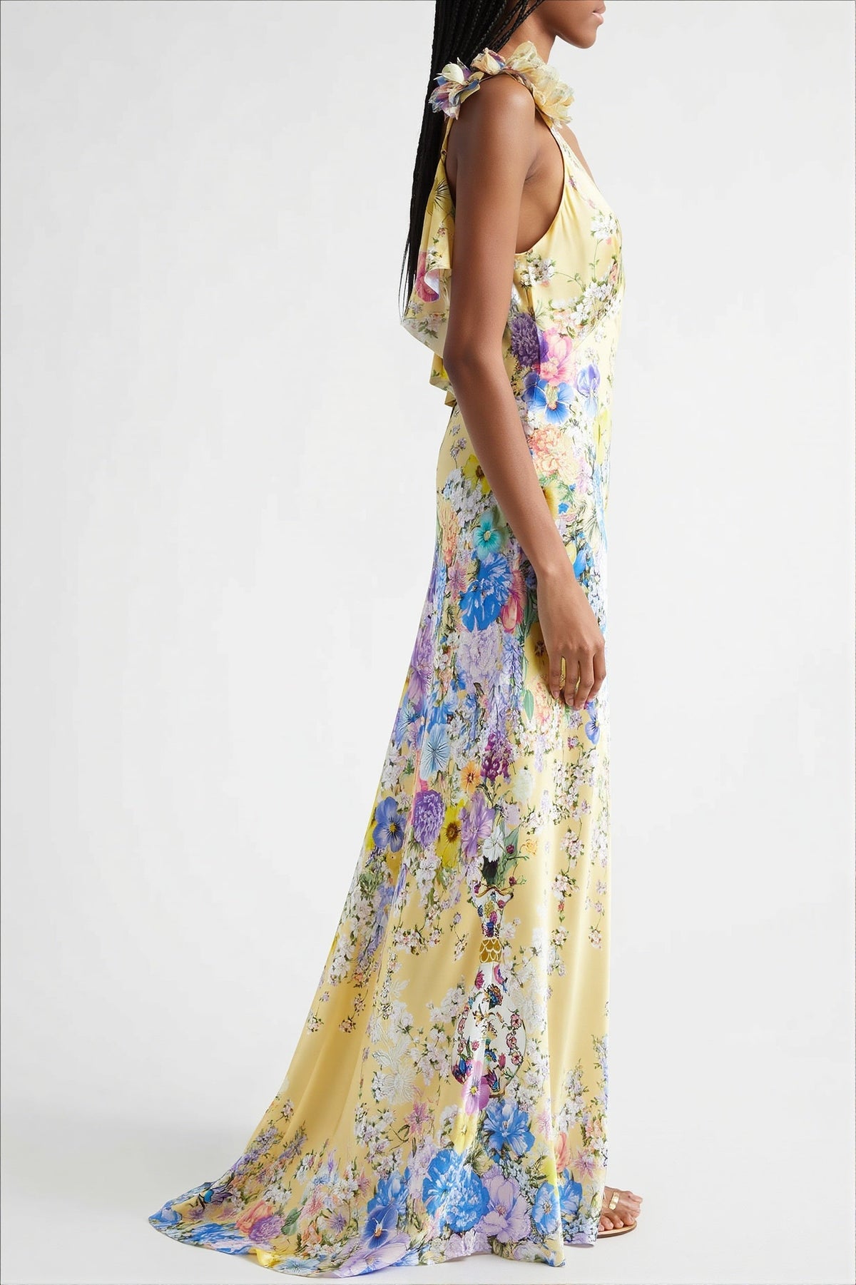 Floral V-Neck Flower-Strap Satin Slip Maxi Dress 6