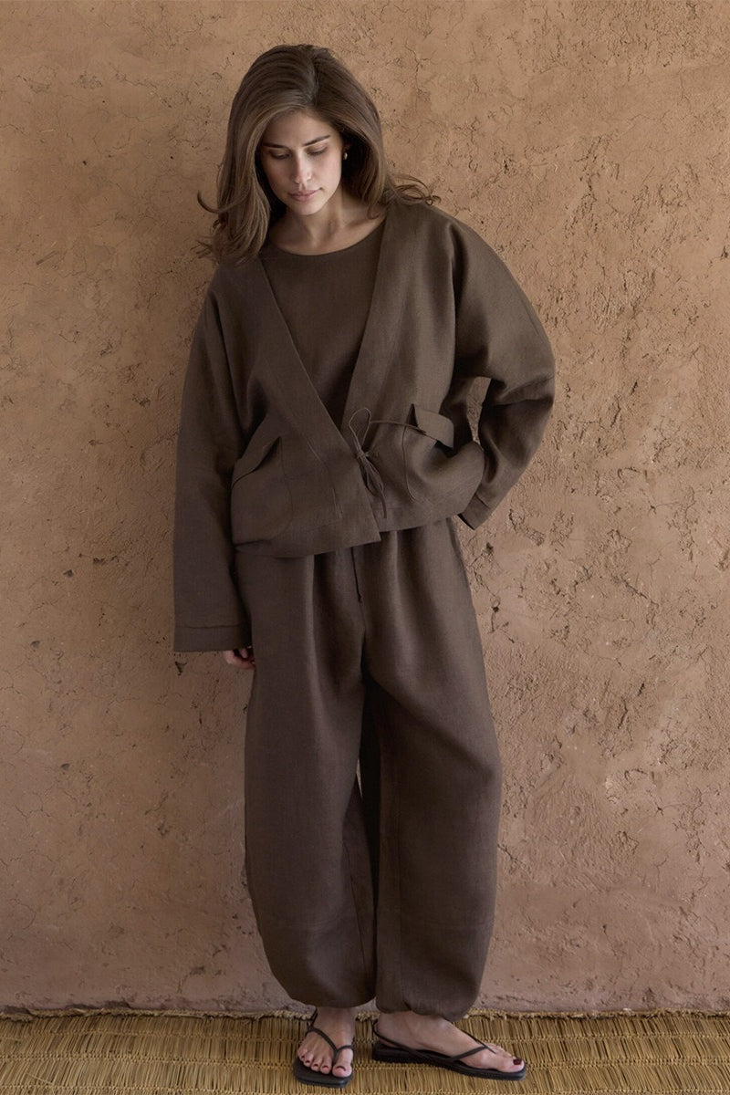 Tie Front V Neck Blouse Harem Pants Set