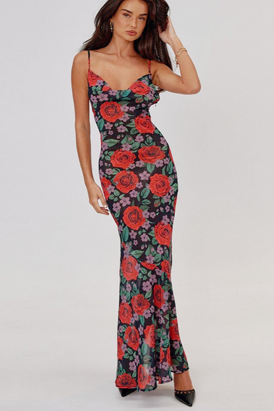 V Neck Floral Slip Dress
