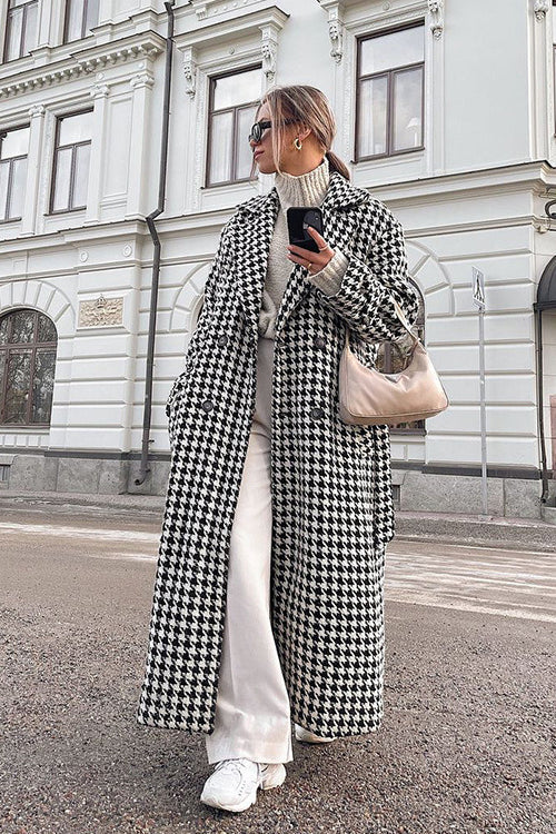 High-End Houndstooth Trench Coat for Sophisticated Style