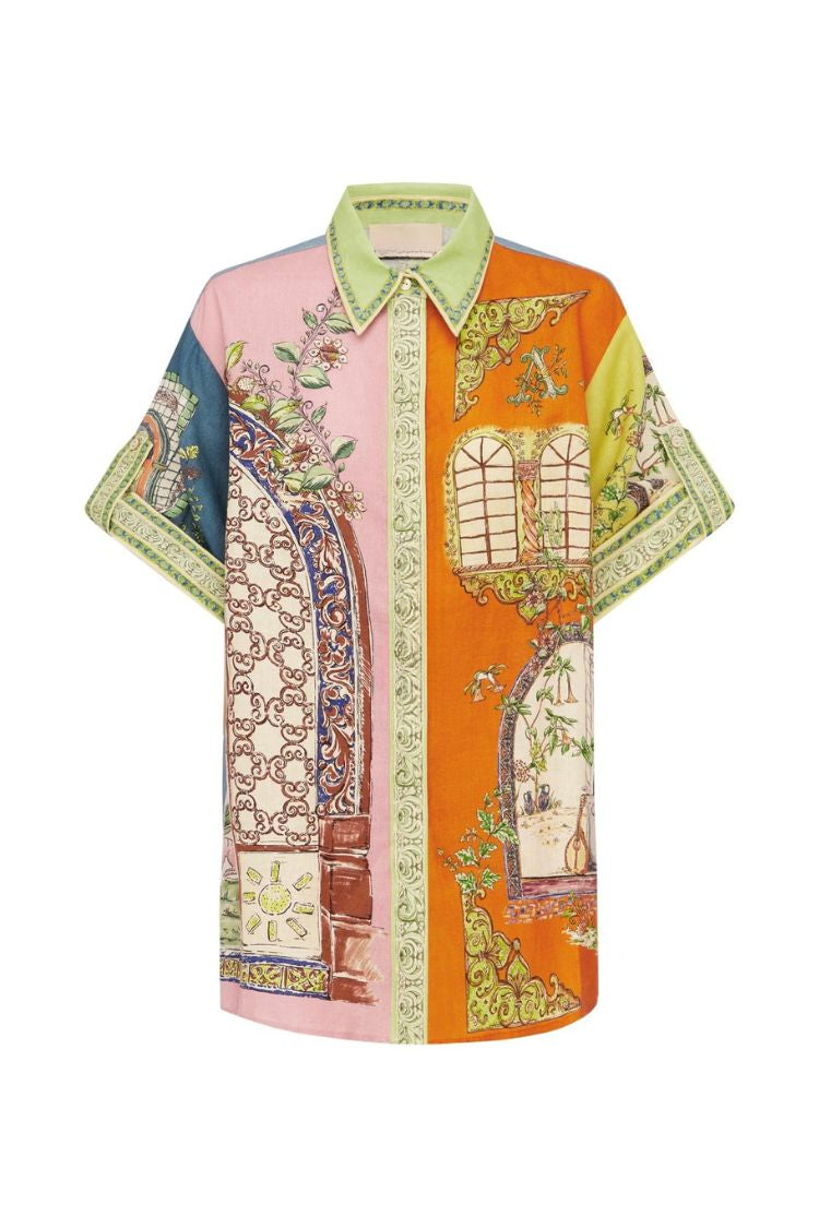 Unique Print Loose Short Sleeve Shirt and Elastic Waist Drawstring Pocket Shorts Set - Fashionpara