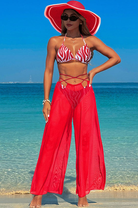 Multicolor printed suspender swimsuit three-piece swimsuit - Fashionpara