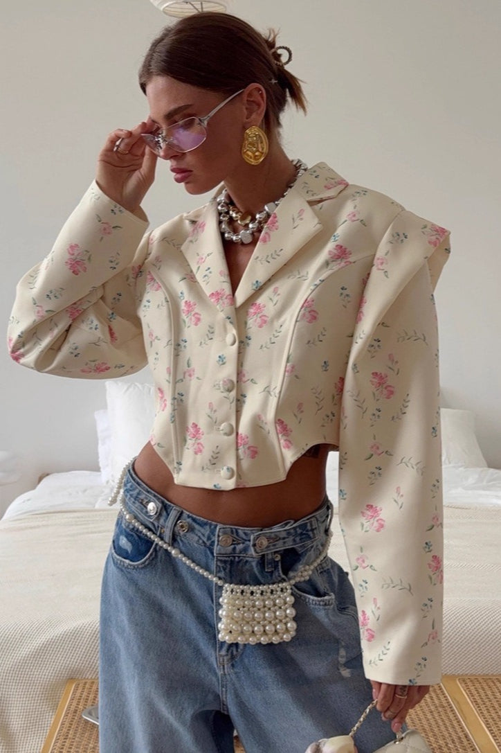 Long Sleeve Printed Blazer Coat - Fashionpara