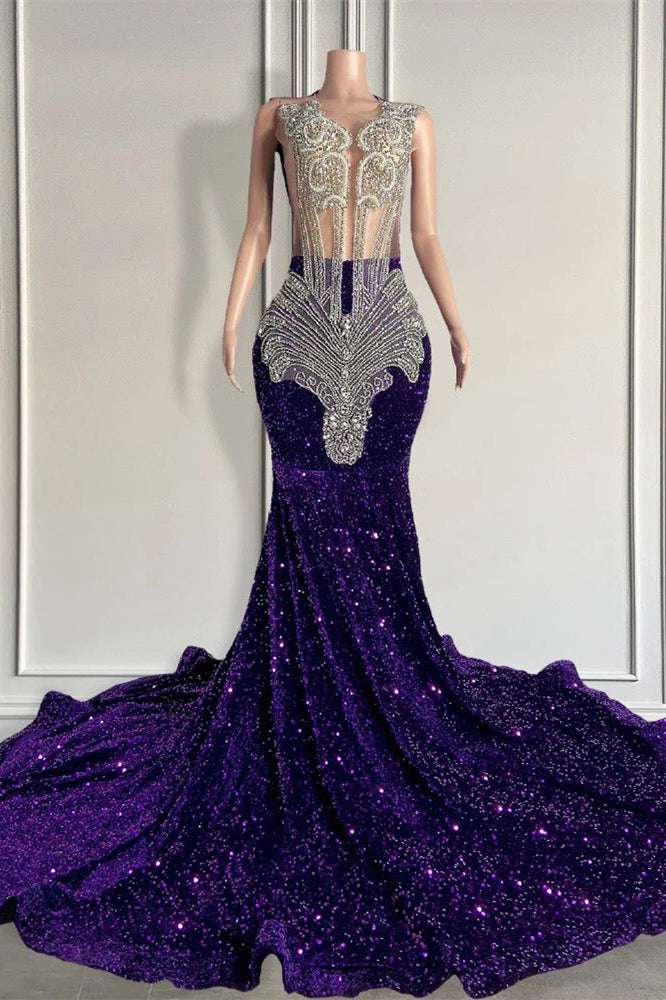 Elegant Sequined Sleeveless Mermaid Prom Dresses with Beadings - Fashionpara