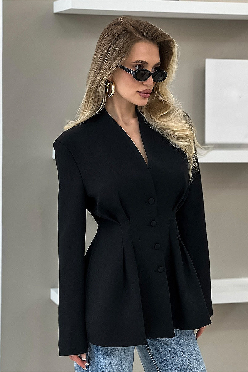 V Neck Waist Cinched Blazer