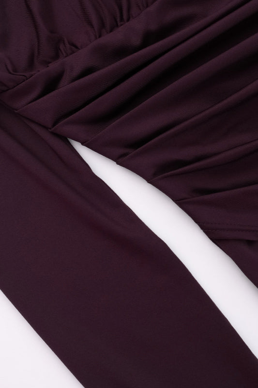 High Neck Ruched Split Bodycon Long Sleeve Party Dress