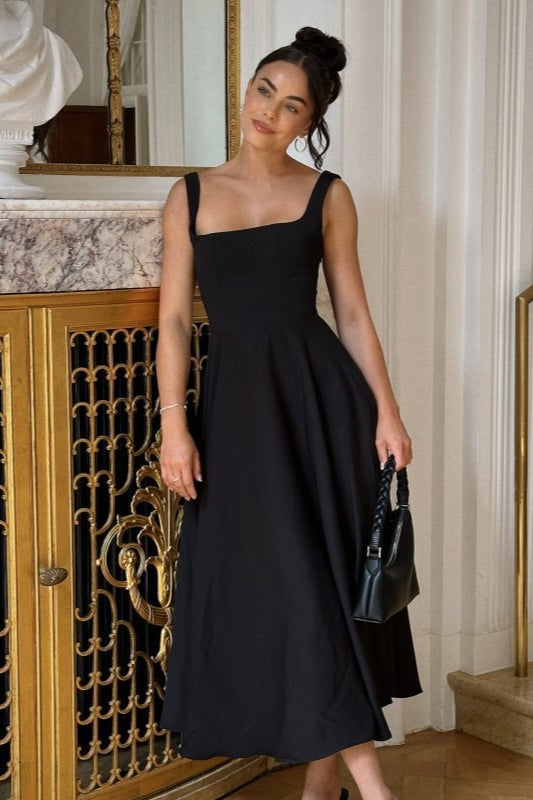 Square Neck Fitted Bodice A-Line Midi Dress 3