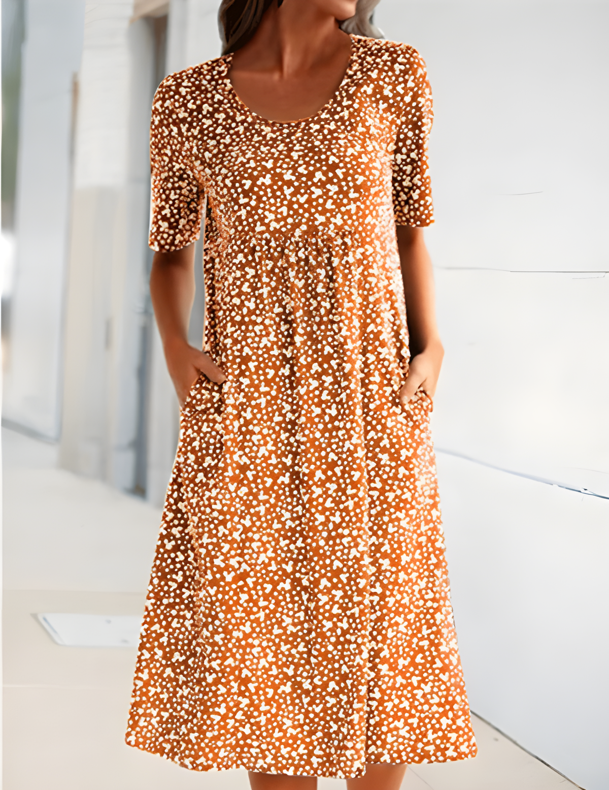 Ditsy Floral Short Sleeve Pocket Shift Midi Summer Dress - View 2