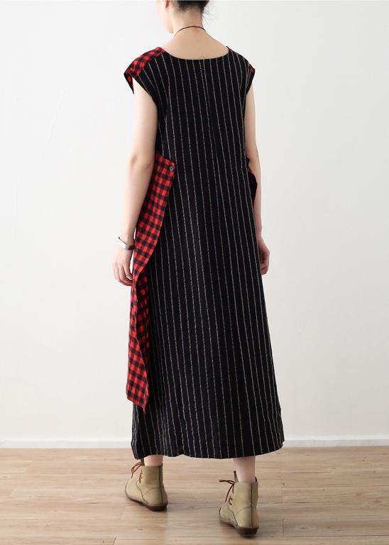 Gingham Plaid Patch Pocket Sleeveless Tiered Hem Loose Midi Dress - View 4