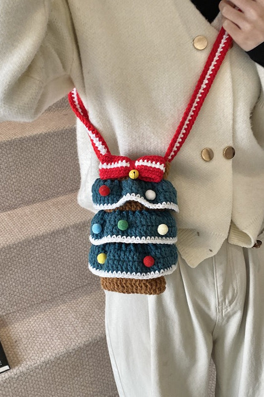 Cute Hand Knitted Yarn Tree Bauble Crossbody Bag