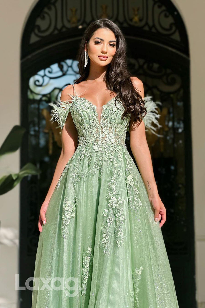 22302 - A-Line Off Shoulder Beaded Appliques Party Prom Formal Evening Dress with Slit - Fashionpara