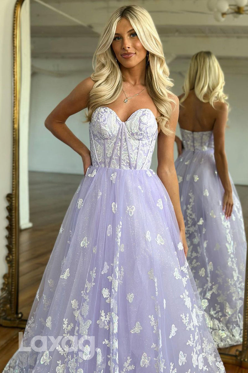 22339 - A-Line Spaghetti Straps Appliques Sequins Tulle Party Prom Formal Evening Dress - Fashionpara
