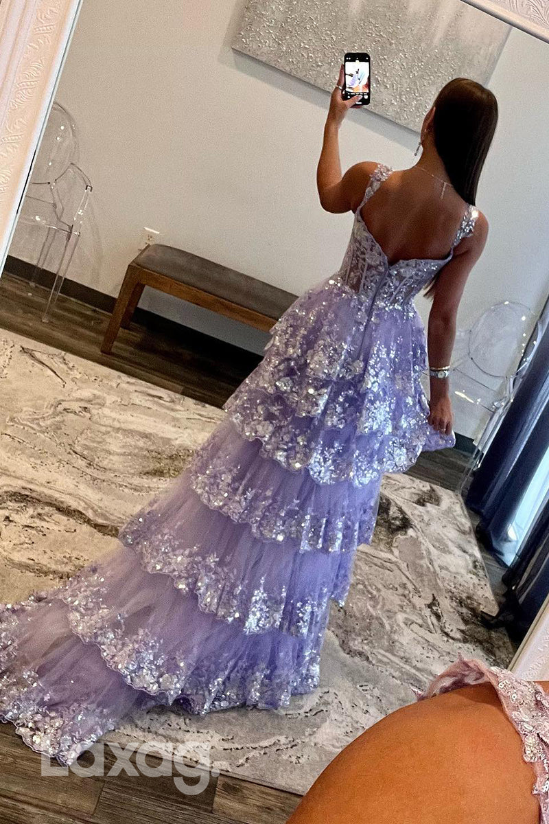 22333 - A-Line Spaghetti Straps Appliques illusion Party Prom Formal Evening Dress - Fashionpara