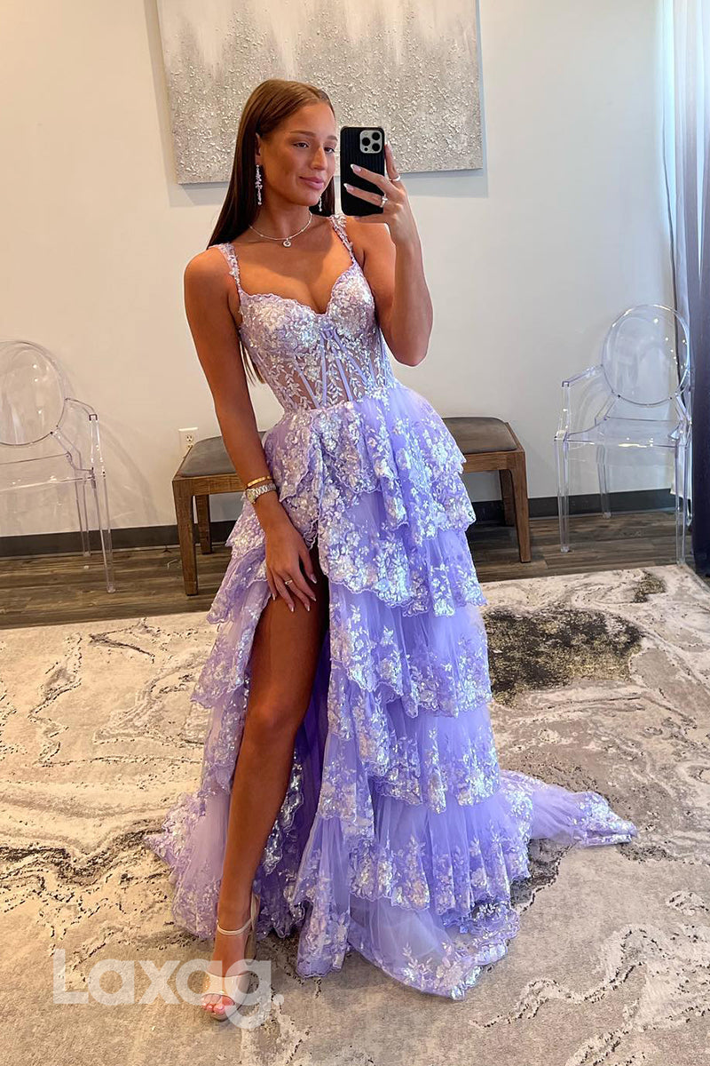 22333 - A-Line Spaghetti Straps Appliques illusion Party Prom Formal Evening Dress - Fashionpara