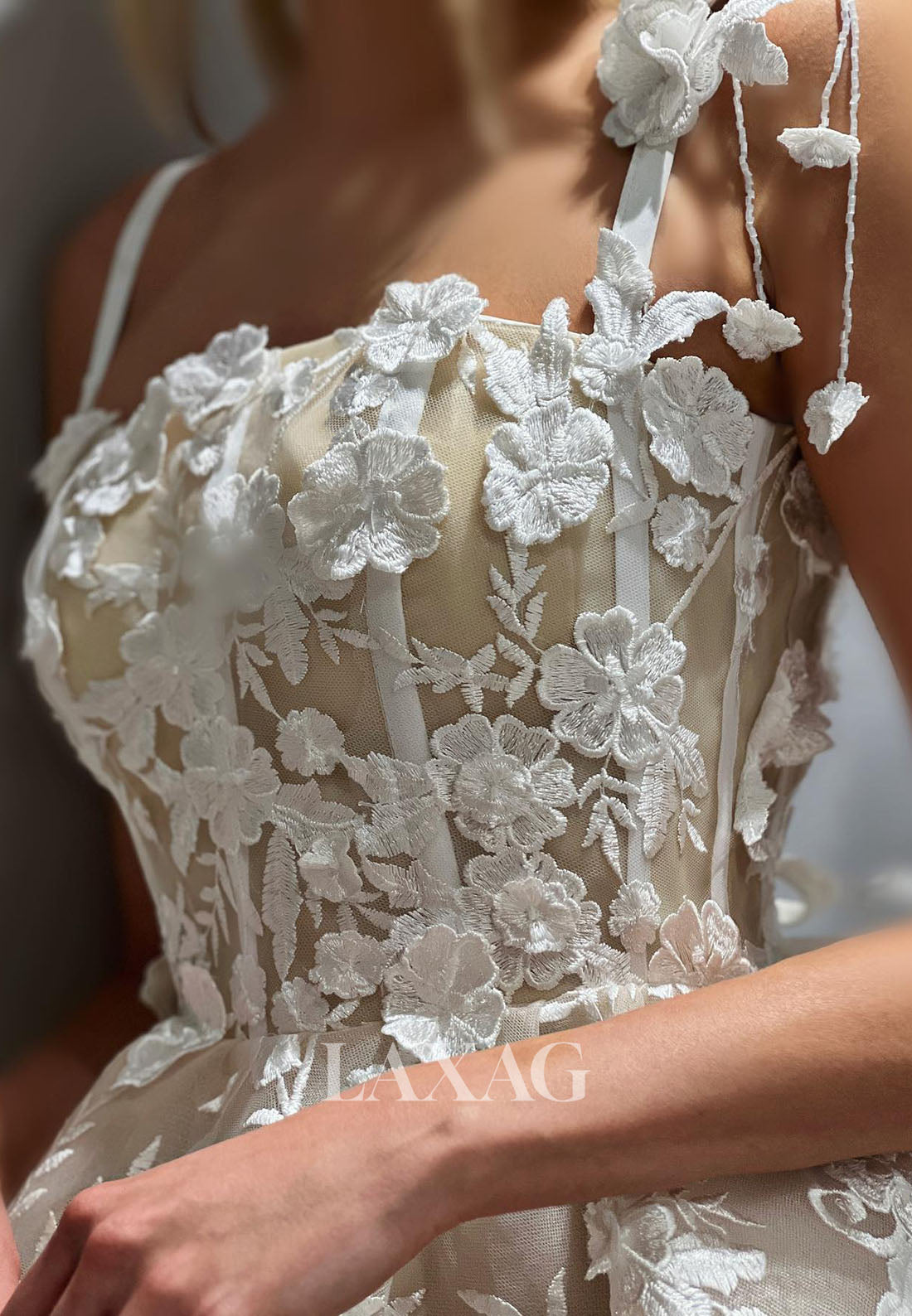 A-Line Spaghetti Straps Floral Embossed Tulle Elegant Party Homecoming Dress - Fashionpara