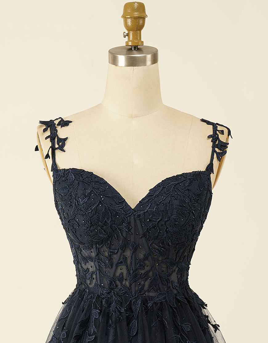 A-Line Spaghetti Straps Short Tulle Homecoming Dress With Appliques - Fashionpara