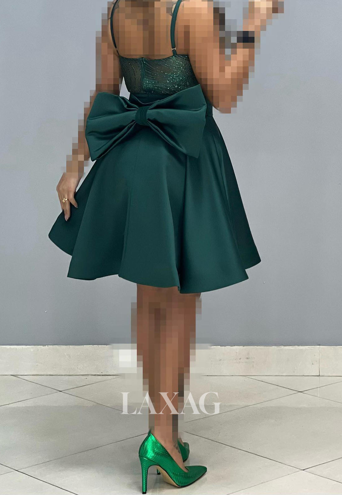 A-Line Spaghetti Straps V-Neck Sequins Sleek Satin Party Homecoming Dress - Fashionpara