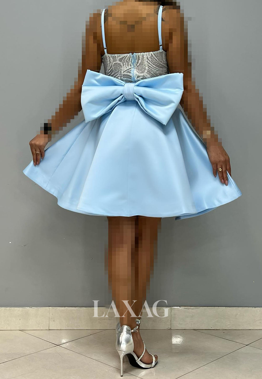 A-Line Spaghetti Straps V-Neck Sequins Sleek Satin Party Homecoming Dress - Fashionpara