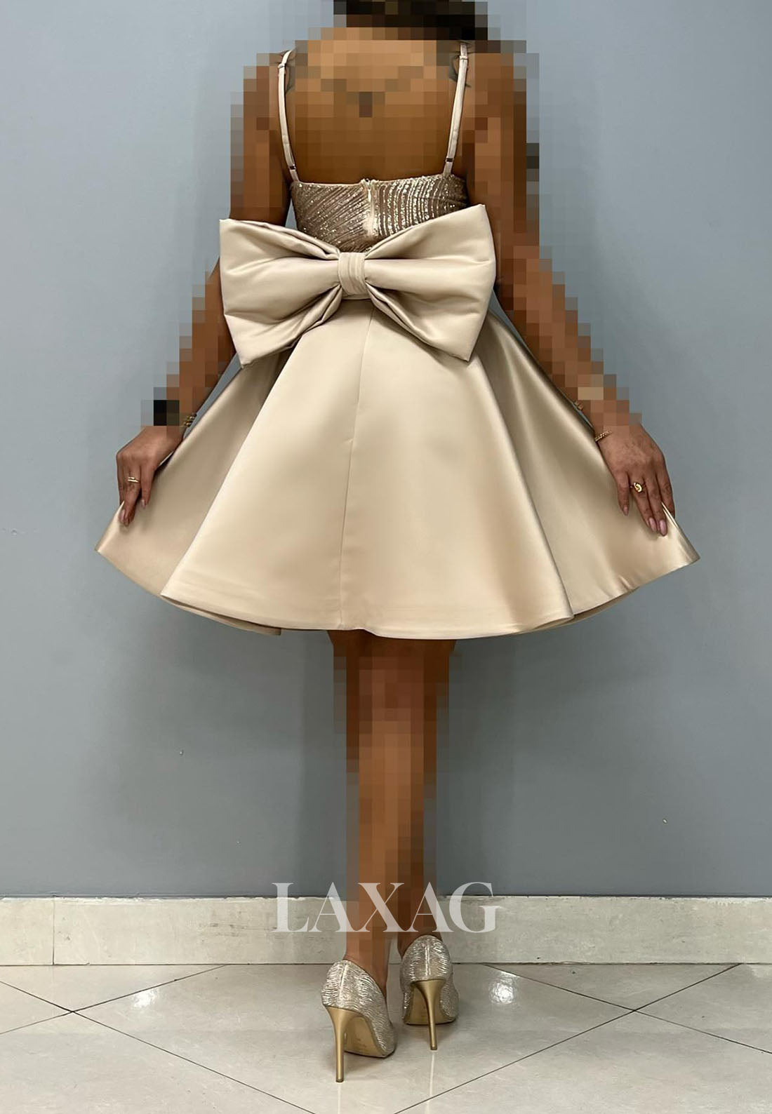 A-Line Spaghetti Straps V-Neck Sequins Sleek Satin Party Homecoming Dress - Fashionpara