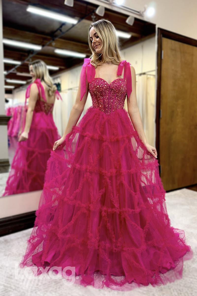 22418 - A-Line Starps Sweetheart Beaded Tulle Party Prom Formal Evening Dress - Fashionpara