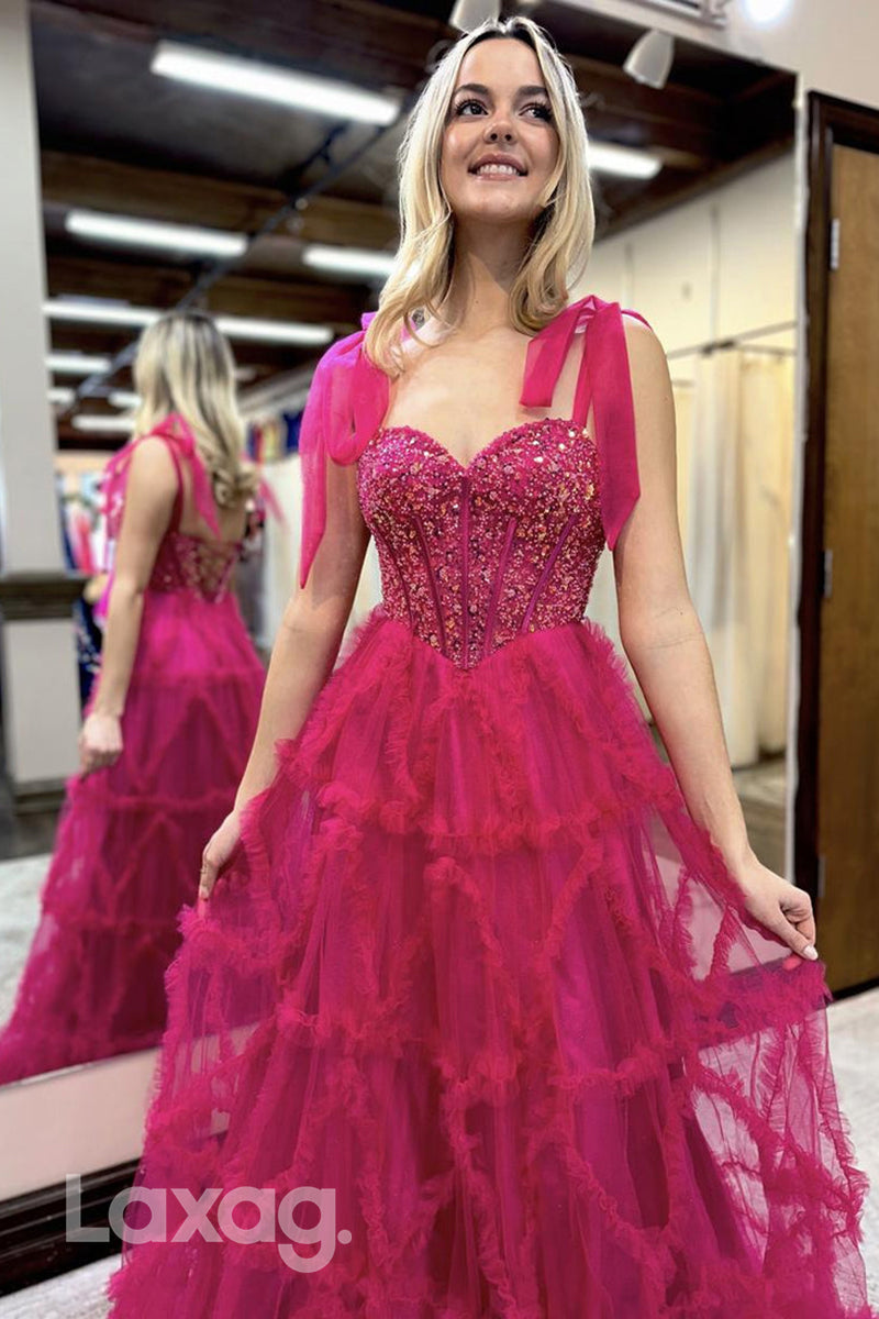 22418 - A-Line Starps Sweetheart Beaded Tulle Party Prom Formal Evening Dress - Fashionpara