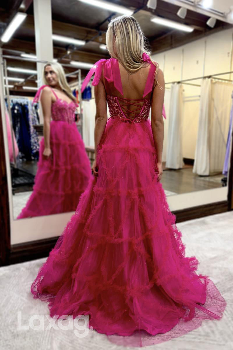 22418 - A-Line Starps Sweetheart Beaded Tulle Party Prom Formal Evening Dress - Fashionpara