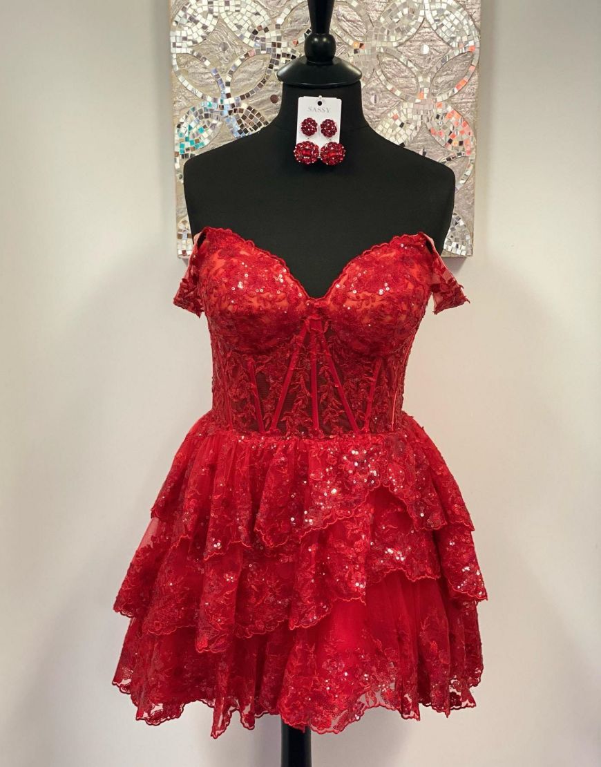 Cute A-Line Tiered Short Homecoming Dress With Appliques - Fashionpara