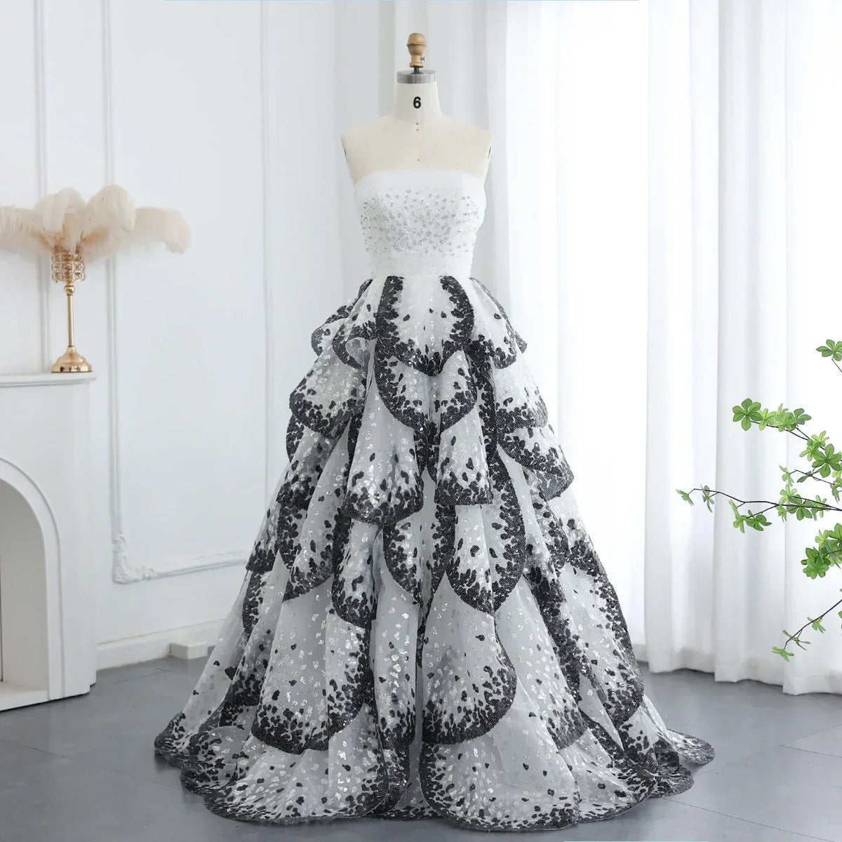 Tulle One Shoulder Tiered A-Line Midi Dress - View 13