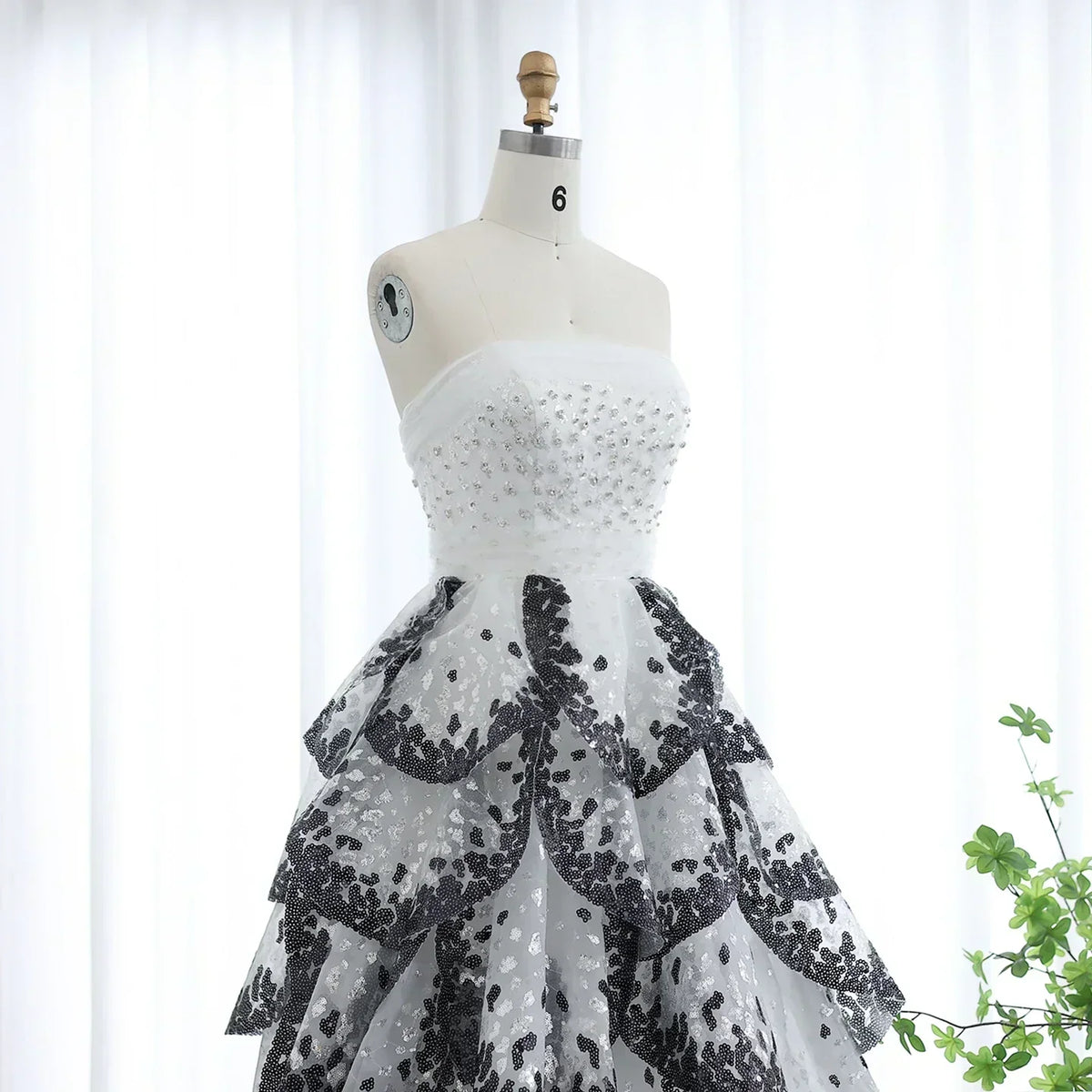 Tulle One Shoulder Tiered A-Line Midi Dress - View 5
