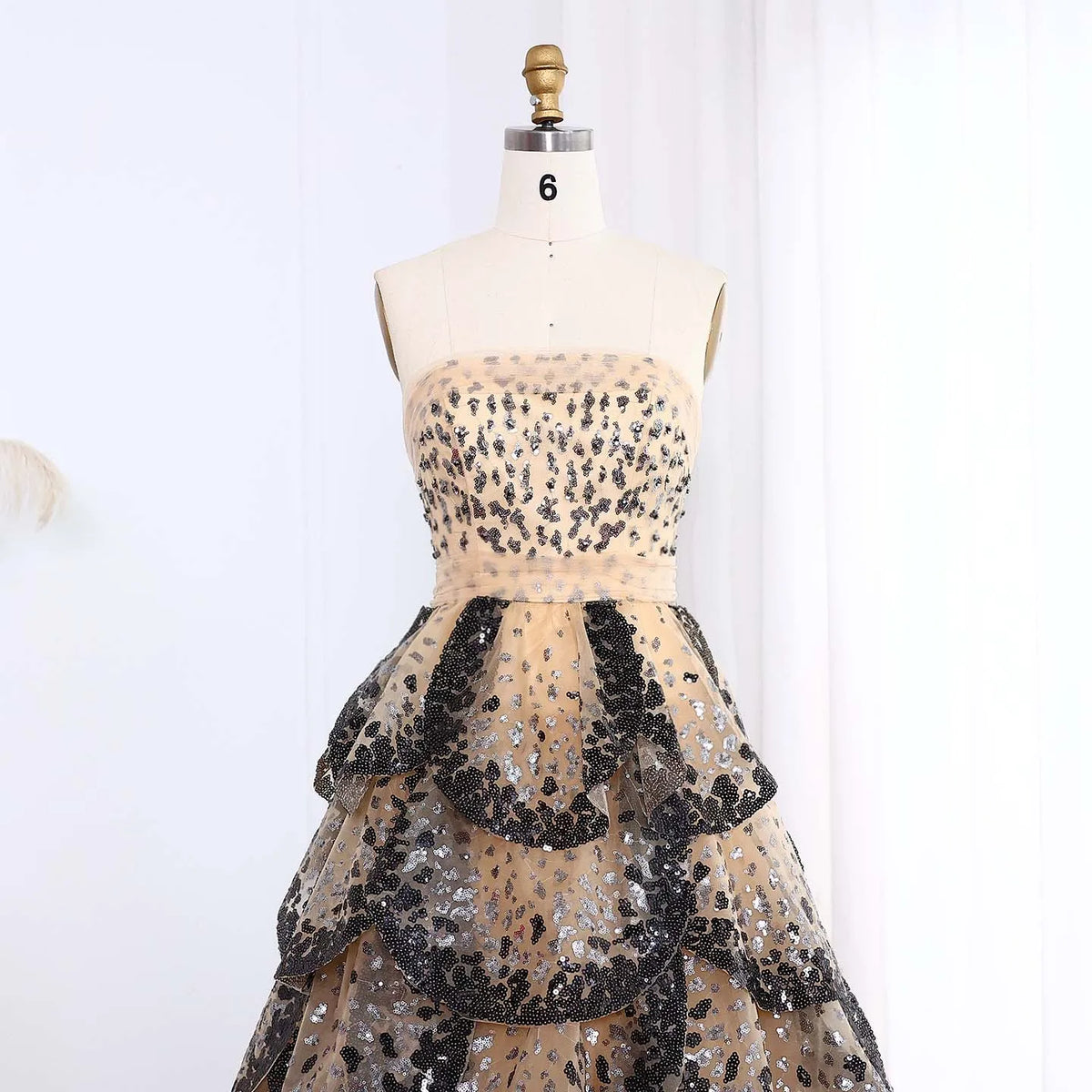 Tulle One Shoulder Tiered A-Line Midi Dress - View 7