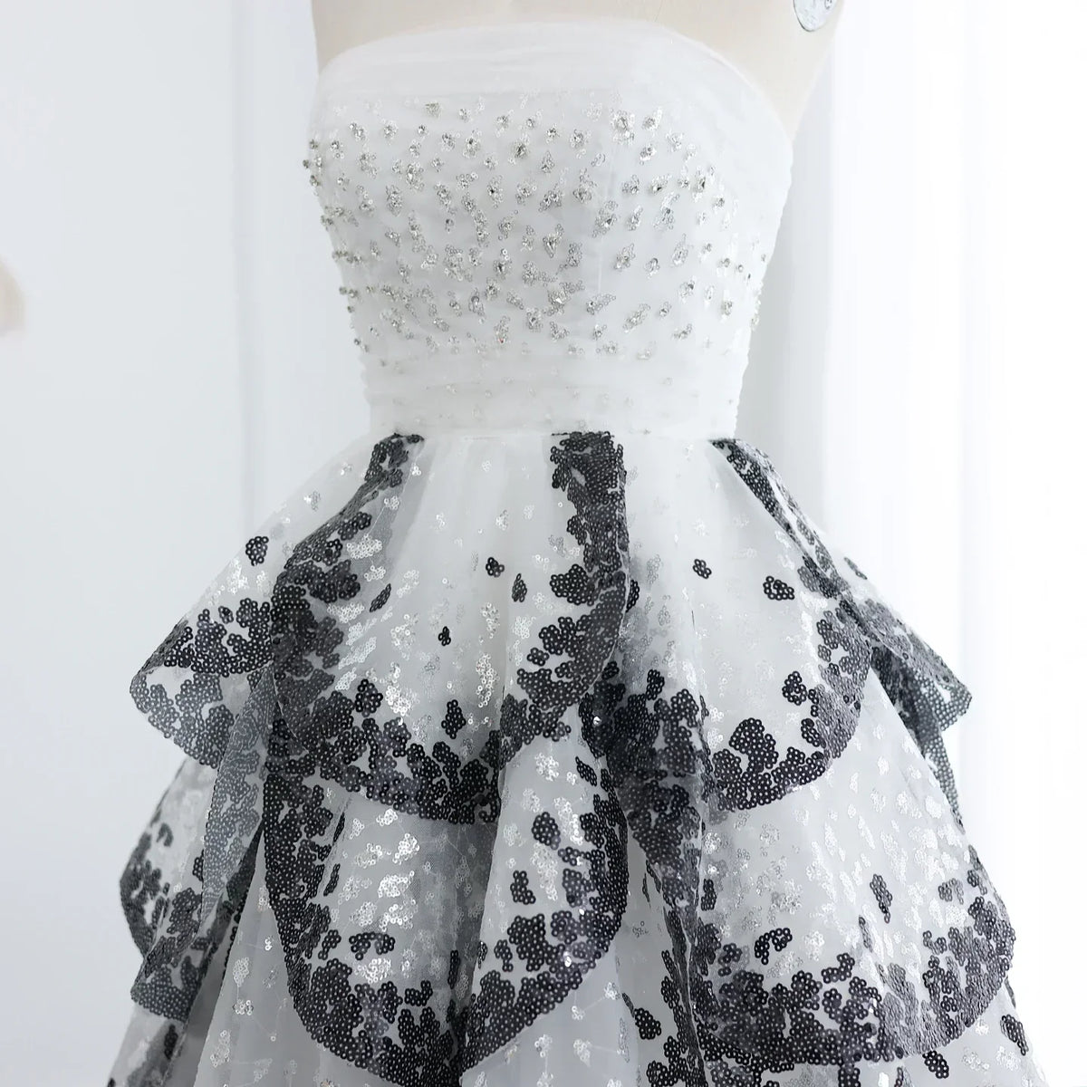 Tulle One Shoulder Tiered A-Line Midi Dress - View 3