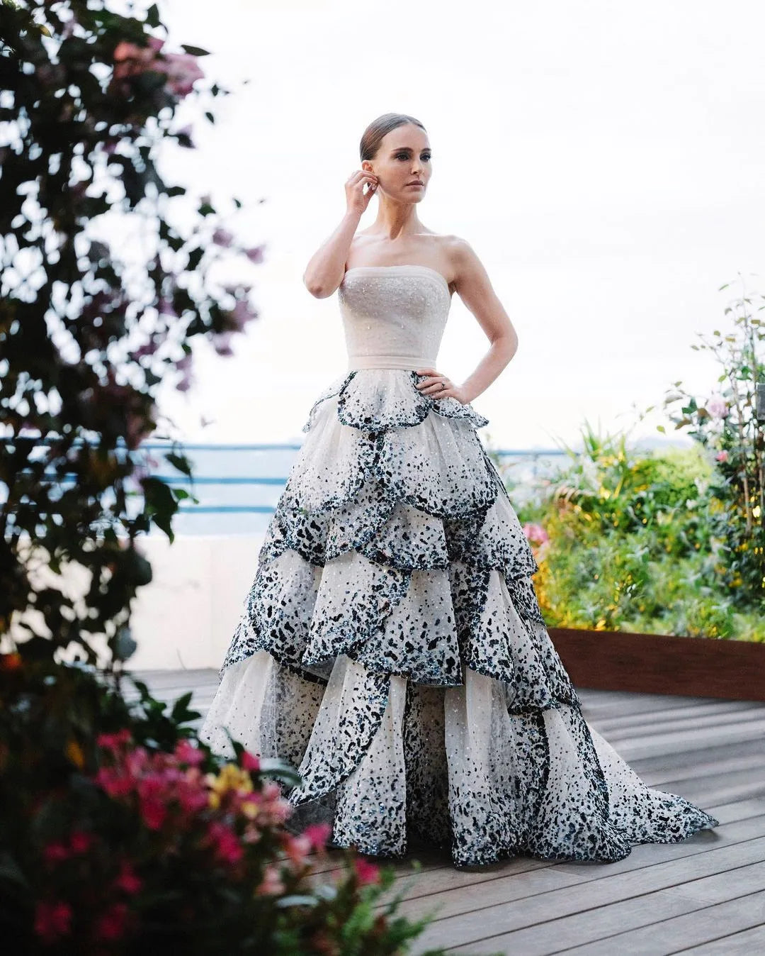 Tulle One Shoulder Tiered A-Line Midi Dress