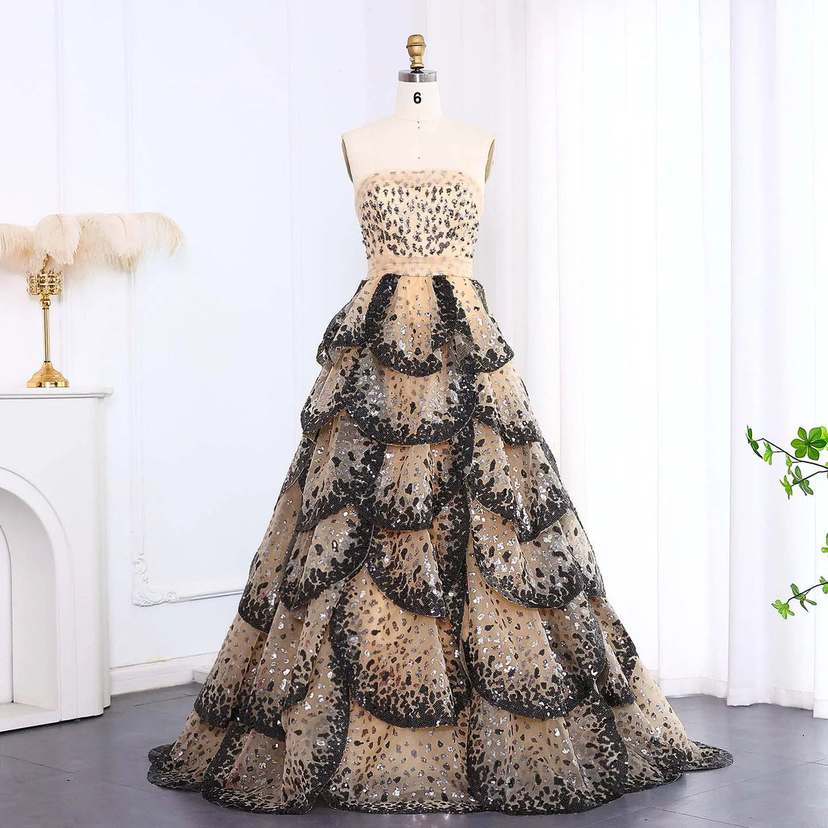 Tulle One Shoulder Tiered A-Line Midi Dress - View 12