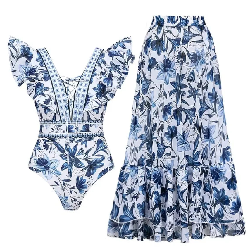 Vintage Printed Sarong Two Piece Set