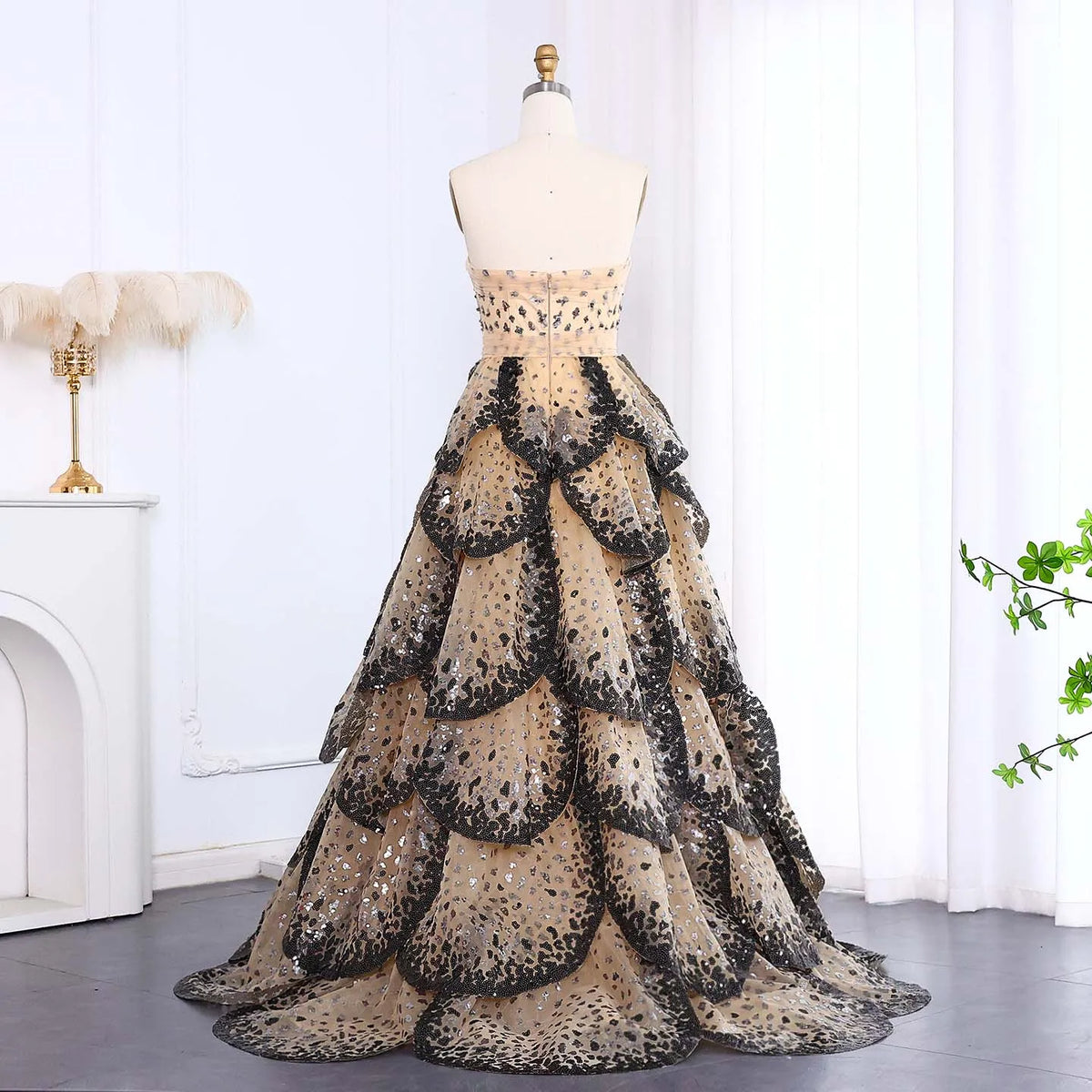 Tulle One Shoulder Tiered A-Line Midi Dress - View 11