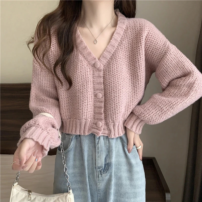V-neck Button-Up Knit Cardigan