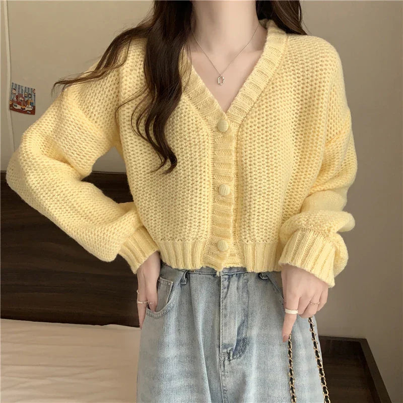 V-neck Button-Up Knit Cardigan