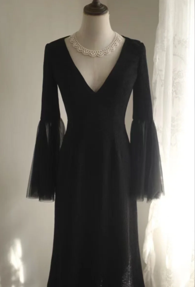 Elegant Black V Neck Satin Sequin Mermaid Party Dress Birthday Prom Gown D1271