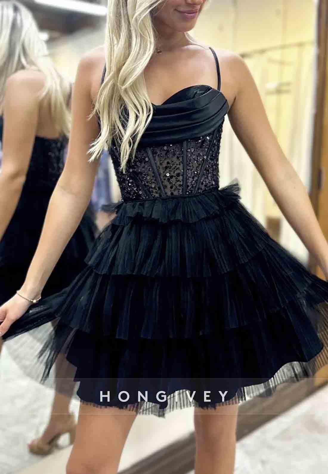 Spaghetti Straps A-Line Crisscross Back Sleeveless Sweetheart Short Homecoming Dresses