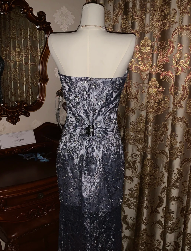 Gorgeous Sweetheart Neck Satin Beaded Mermaid Long Evening Dress Formal Birthday Party Dress D1779