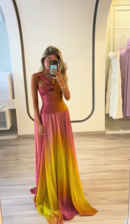 Chic Sleeveless Chiffon Pleated Mermaid Prom Dress Long Evening Gown D1280