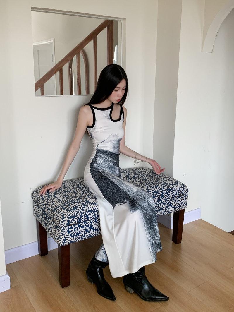 Abstract Print Scoop-Neck Sleeveless A-Line Maxi Dress 3