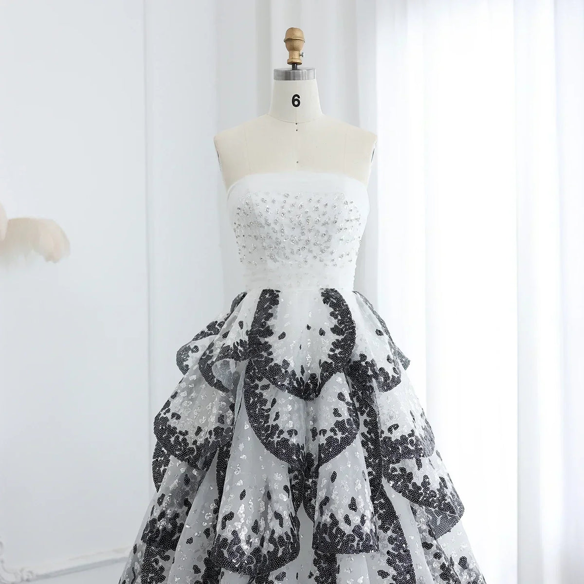 Tulle One Shoulder Tiered A-Line Midi Dress - View 2