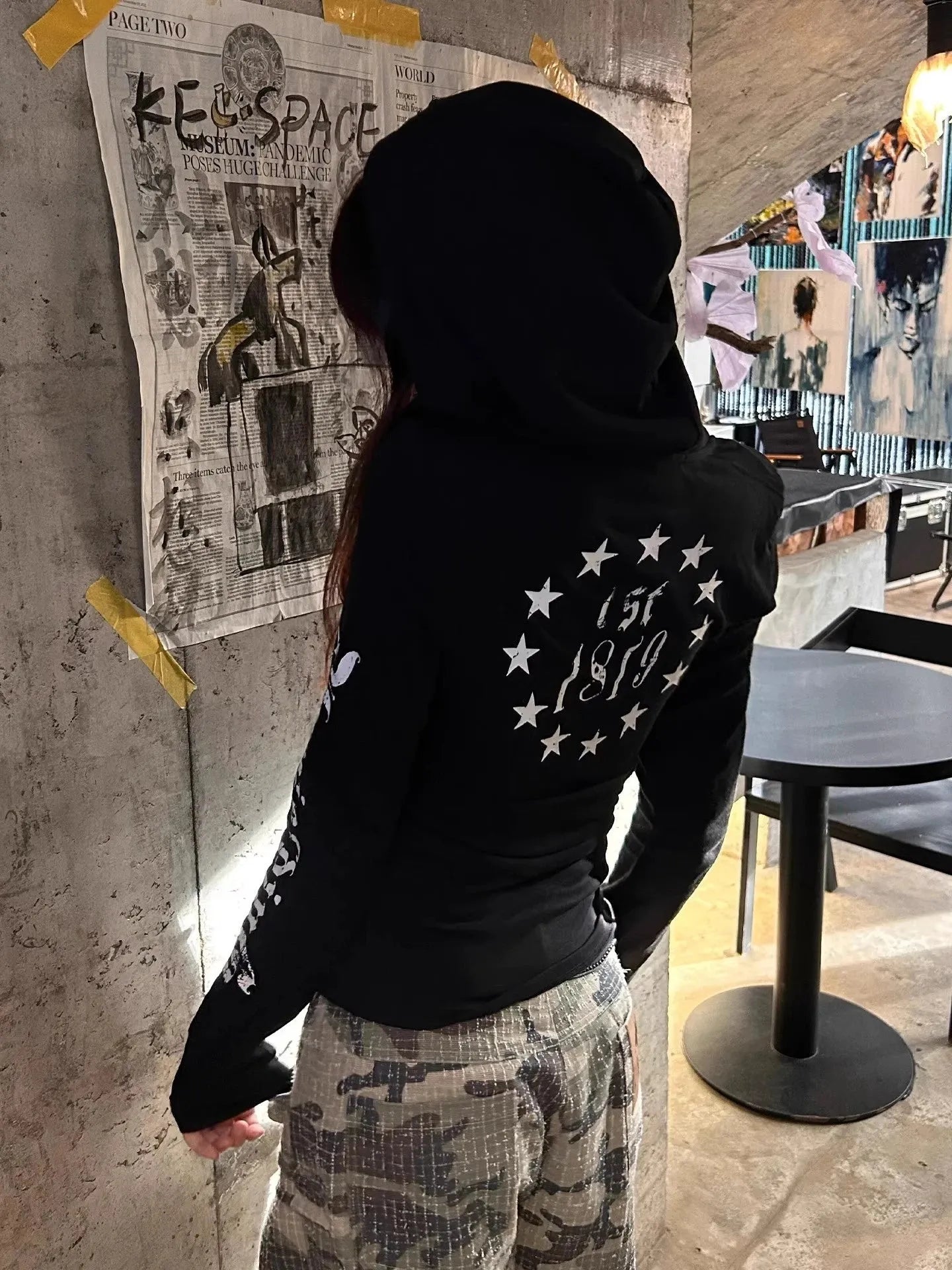 Acubi Hooded Graphic Top - Fashionpara